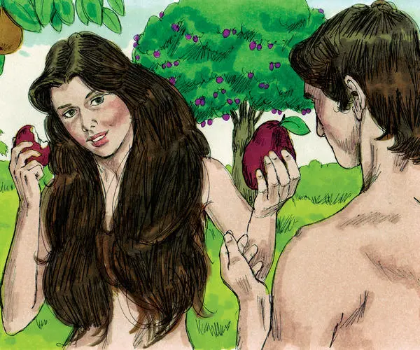Eve and Adam eating the forbidden fruit