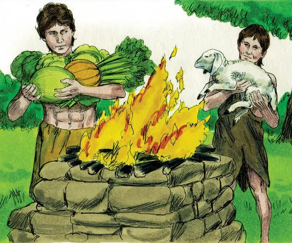 Cain and Abel bringing their offerings to God