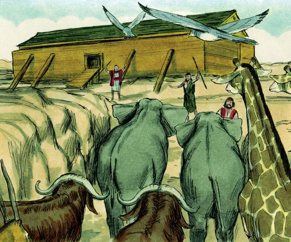 Animals entering the Ark before the worldwide flood